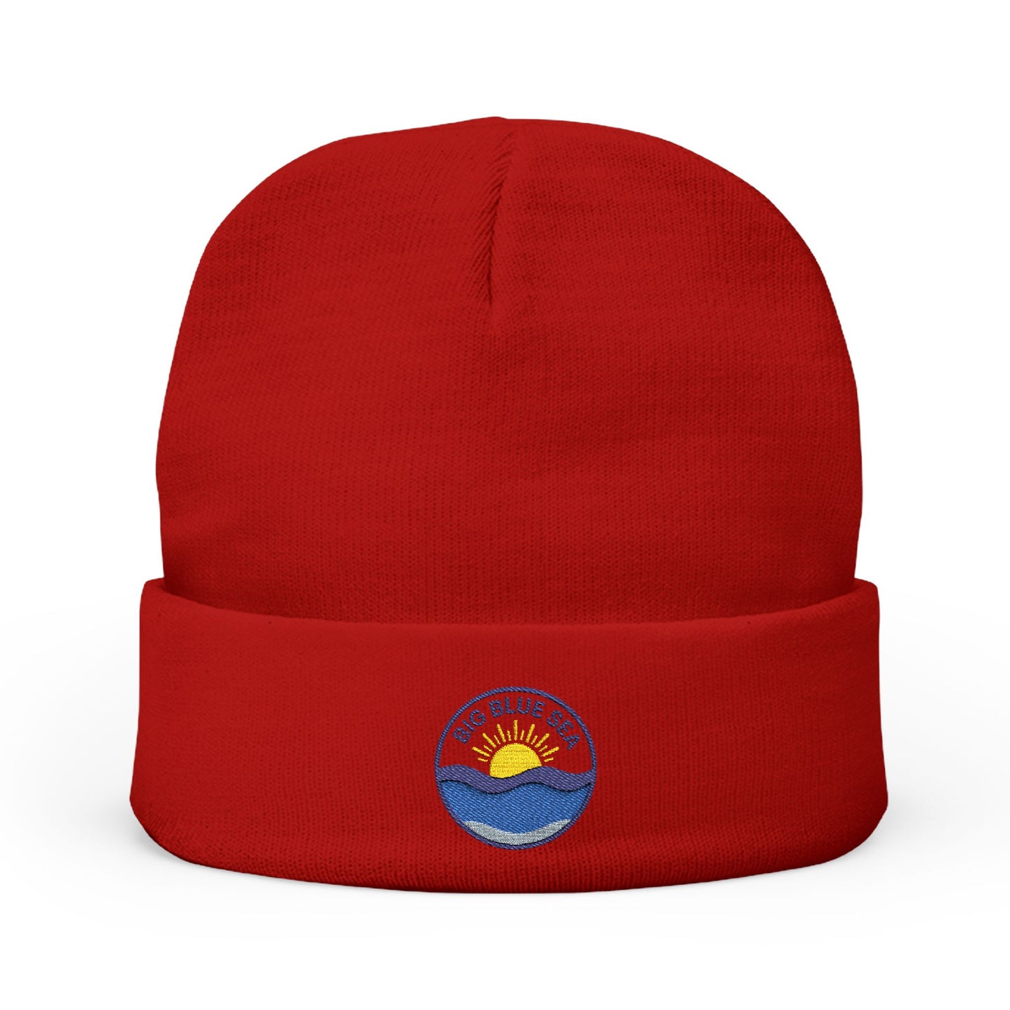 Cozy Knit Beanie with Big Blue Sea Embroidery, Winter Hat, Casual Accessory, Perfect Gift for Beach Lovers, Ideal for Cold Weather