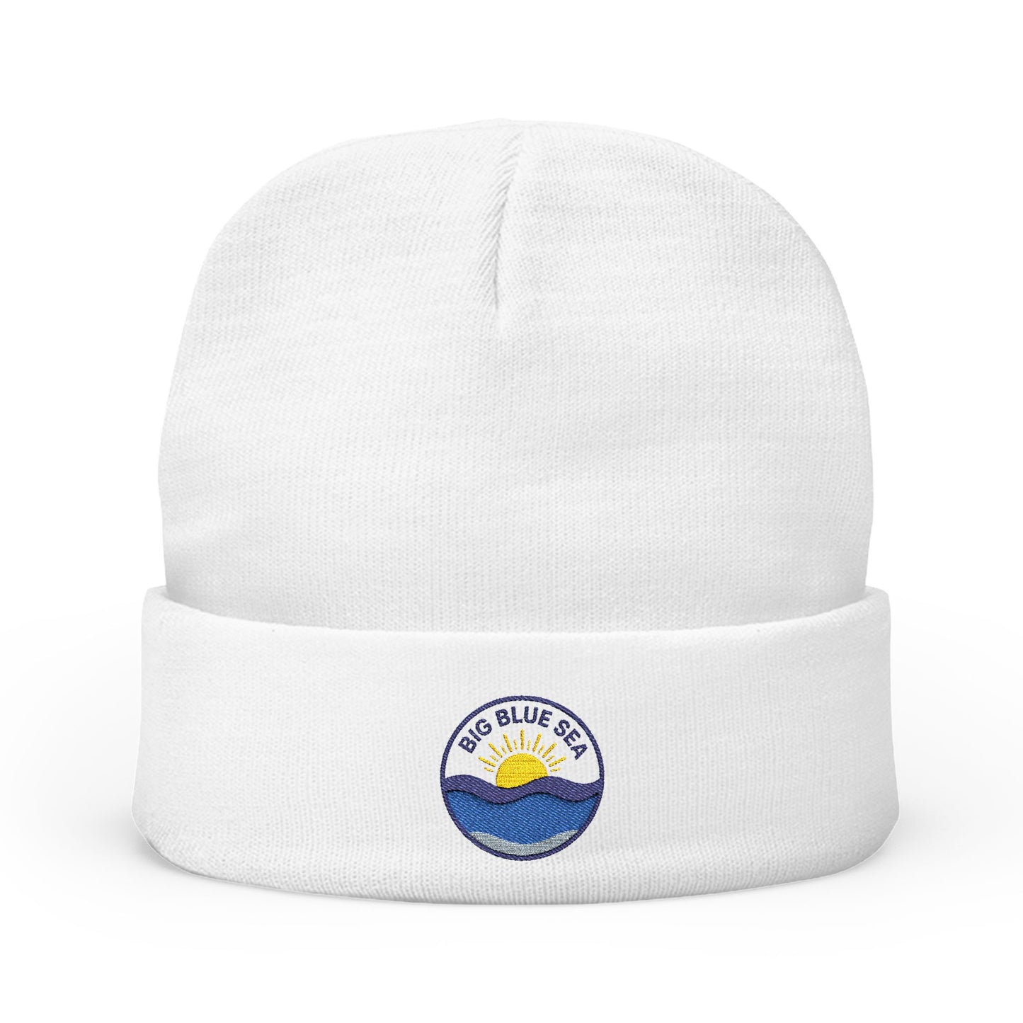 Cozy Knit Beanie with Big Blue Sea Embroidery, Winter Hat, Casual Accessory, Perfect Gift for Beach Lovers, Ideal for Cold Weather