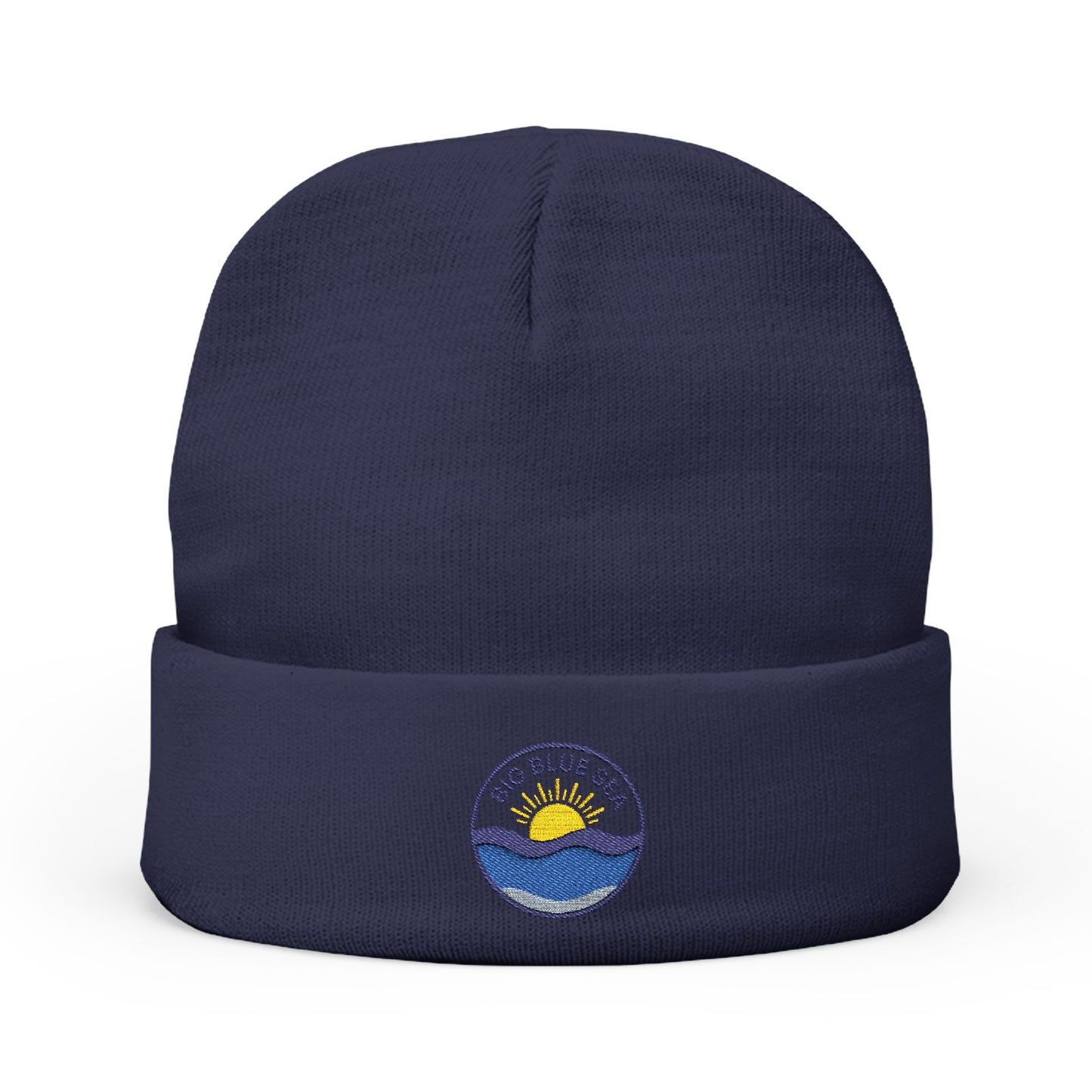 Cozy Knit Beanie with Big Blue Sea Embroidery, Winter Hat, Casual Accessory, Perfect Gift for Beach Lovers, Ideal for Cold Weather