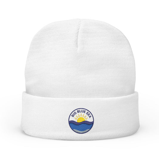 Cozy Knit Beanie with Big Blue Sea Embroidery, Winter Hat, Casual Accessory, Perfect Gift for Beach Lovers, Ideal for Cold Weather